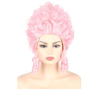 Topcosplay 50s 60s Baroque Wig Colonial 18th Century Bouffant Wig Pink Curly Queen Wigs Halloween Costume Wigs