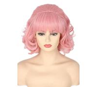 Topcosplay 50s Womens Wigs Frenchy Wig Short Pink Bouffant Wig Halloween Costume Wigs