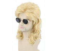 Topcosplay 70s 80s Wigs for Men Mullet Rock Wig Blonde Curly Fancy Dress Wig for Halloween Carnival