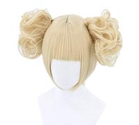 Topcosplay Anime Cosplay Wig with Two Detachable Buns Synthetic Wigs with free cap Short Blonde Wig for Halloween Costume Party