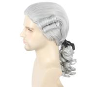 Topcosplay Baroque Wig, Lord Judge Poet Noble Wig, Long White/Blonde Wigs with Ponytail for Halloween Fancy Dress Parties (Grey)