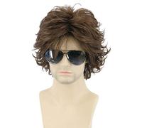 Topcosplay Men's Wigs Black Short Wavy Shaggy Style Layered Cosplay Halloween Costumes Male Wig (Brown)