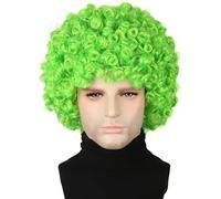 Topcosplay Set of 3 Men's Wigs, 70s Disco Dude Dirt Bag Wig, Necklace & Moustache, Short Curly, Afro Shaggy Wig, Blonde Mix Black (Green)