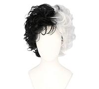 Topcosplay Short Black & White Wig Womens Curly Wigs for Fancy Dress Halloween Party