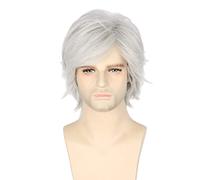 Topcosplay Women or Men Wig Grey Short Layered Fluffy Cosplay Halloween Wigs