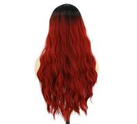 Topcosplay Women's Long Wavy Wig with Dark Roots Natural Looking Ombre Synthetic Wig for Cosplay Daily Use (Red)