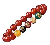 Topcrystal Feng Shui Amulet Bracelet Natural Gemstone Bracelet Agate Crystal Black Obsidian Bracelet God of Wealth Crystal Bracelet Buddhist Prayer Beads Bracelet for Women Men,Red Agate,8mm
