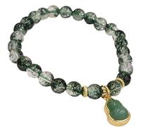 Topcrystal Feng Shui Bracelet Green Phantom Quartz Bracelet Wu Lou Gourd Pendant Fortune Charm Bracelet Natural Stones Talisman Bracelet Reiki Crystal Wealth Amulet Chakra Quartz Bracelet for Women