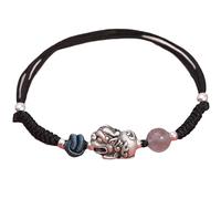 Topcrystal Feng Shui Bracelet Pixiu Charm Bracelet Tibetan Buddhist Braided Bracelet Sterling Silver Chinese Dragon Bracelet for Women Men Wealth Amulet Adjustable Handmade Good Luck Bracelet,Black