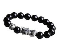 Topcrystal Feng Shui Bracelet Rainbow Obsidian Bracelet Pixiu Dragon Bracelet Sterling Silver Charm Reiki Crystal Chakra Bracelet Women Men Good Luck Amulet Natural Talisman Stones Bracelet,8mm
