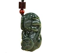Topcrystal Feng Shui Necklace Pixiu Amulet Green Jade Necklace Auspicious Dragon Necklace Natural Hetian Jade Pendant Necklace for Women Men Talisman Gemstone Fortune Charm Necklace,Wealth Pixiu