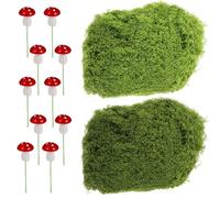 TOPCZY 200g Reusable Lifelike Fake Moss, Decorative Artificial Moss, Simulated Faux Reindeer Moss, Everlasting Moss with 10 Fake Mushrooms, Crafting Lichen for Home Garden Floral Arrangement