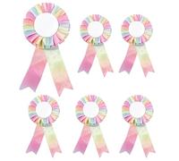 TOPCZY 6 PCS Blank Prize Rosettes Decorations, Rainbow Satin Award Ribbons Rosette, Honorable Recognition Victory Rosettes, Tinplate Badge Pin Ribbon, Winner Rosettes for Competition Kids Party (A)