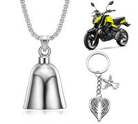 TOPCZY Motorcycle Guardian Bell, Zinc Alloy Guardian Angel Riding, Biker's Luck Bell Gift, Motorbikes Good Luck Accessories, Riding Charm with Chain Keyring for Man Husband Rider