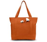 TOPDesign 1-Pack Canvas Tote Bags with an External Pocket, Reusable Grocery Shopping Bags, Top Zipper Closure, Daily Essentials (Orange)