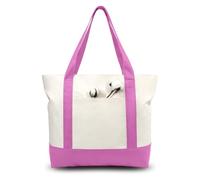 TOPDesign 3-Pack Canvas Tote Bags with an External Pocket, Reusable Grocery Shopping Bags, Top Zipper Closure, Daily Essentials (Light Purple/Natural)