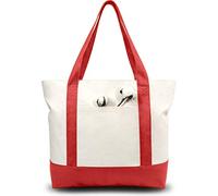 TOPDesign 6-Pack Canvas Tote Bags with an External Pocket, Reusable Grocery Shopping Bags, Top Zipper Closure, Daily Essentials (Red/Natural)