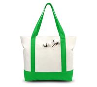 TOPDesign 6-Pack Canvas Tote Bags with an External Pocket, Reusable Grocery Shopping Bags, Top Zipper Closure, Daily Essentials (Lime Green/Natural)