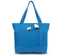 TOPDesign 6-Pack Canvas Tote Bags with an External Pocket, Reusable Grocery Shopping Bags, Top Zipper Closure, Daily Essentials (Ocean Blue)