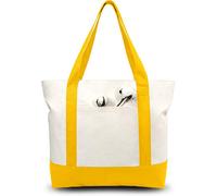 TOPDesign 6-Pack Canvas Tote Bags with an External Pocket, Reusable Grocery Shopping Bags, Top Zipper Closure, Daily Essentials (Yellow/Natural)