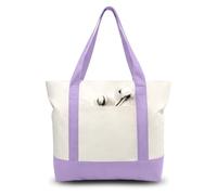 TOPDesign 6-Pack Canvas Tote Bags with an External Pocket, Reusable Grocery Shopping Bags, Top Zipper Closure, Daily Essentials (Lavender/Natural)