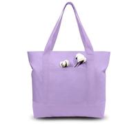 TOPDesign 6-Pack Canvas Tote Bags with an External Pocket, Reusable Grocery Shopping Bags, Top Zipper Closure, Daily Essentials (Lavender)