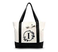 TOPDesign Embroidery Initial Canvas Tote Bag, Personalized Present Bag, Suitable for Wedding, Birthday, Beach, Holiday, is a Great Gift for Women, Mom, Teachers, Friends, Bridesmaids (Letter I)