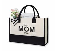 TOPDesign Embroidery Initial Canvas Tote Bag, Personalized Present Bag, Suitable for Wedding, Birthday, Beach, Holiday, is a Great Gift for Women, Mom, Teachers, Friends, Bridesmaids (MOM)