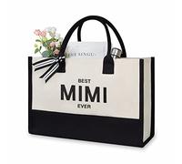 TOPDesign Embroidery Initial Canvas Tote Bag, Personalized Present Bag, Suitable for Wedding, Birthday, Beach, Holiday, is a Great Gift for Women, Mom, Teachers, Friends, Bridesmaids (MIMI)