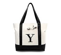 TOPDesign Embroidery Initial Canvas Tote Bag, Personalized Present Bag, Suitable for Wedding, Birthday, Beach, Holiday, is a Great Gift for Women, Mom, Teachers, Friends, Bridesmaids (Y)