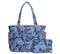 TOPDesign Puffer Tote Bag for Women, Lightweight Puffy Handbag with Compartments, Quilted Shoulder Bag for Work, Travel, Gym, Bandanna, L
