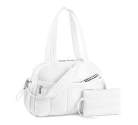 TOPDesign Travel Duffel Bag for Women, Puffer Gym Bag Sports Tote with Wet Pocket, Carry On Weekender with Luggage Sleeve, White, L, Casual
