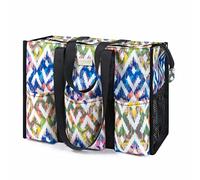 TOPDesign Utility Water Resistant Tote Bag with 13 Exterior & Interior Pockets, Top Zipper Closure & Thick Bottom Support, for Working Women, Teachers, Nurses, Accountants (Colorful, Medium)