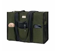 TOPDesign Utility Water Resistant Tote Bag with 13 Exterior & Interior Pockets, Top Zipper Closure & Thick Bottom Support, for Working Women, Teachers, Nurses, Accountants (Green, Medium)