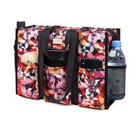 TOPDesign Utility Water Resistant Tote Bag with 13 Exterior & Interior Pockets, Top Zipper Closure & Thick Bottom Support, for Working Women, Teachers, Nurses, Accountants (Five Petal Flower, Large)