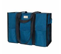 TOPDesign Utility Water Resistant Tote Bag with 13 Exterior & Interior Pockets, Top Zipper Closure & Thick Bottom Support, for Working Women, Teachers, Nurses, Accountants (Light Blue, Medium)