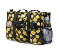 TOPDesign Utility Water Resistant Tote Bag with 13 Exterior & Interior Pockets, Top Zipper Closure & Thick Bottom Support, for Working Women, Teachers, Nurses, Accountants (Chrysanthemum)
