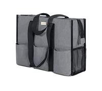 TOPDesign Utility Water Resistant Tote Bag with 13 Exterior & Interior Pockets, Top Zipper Closure & Thick Bottom Support, for Working Women, Teachers, Nurses, Accountants (Light Green, Large)