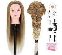 TopDirect 29"Hairdressing Training Mannequin Head 100% Synthetic Hair,Brown | Mannequin Head for Hairdressing, Colourful Manikin Cosmetology Doll Head for Hair Styling with Table Clamp & DIY Braiding Set