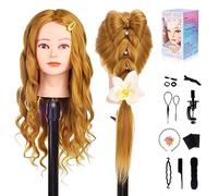 TopDirect Training Head 66cm/26 inch 70% Real Hair Cosmetology Hairdressing Mannequin Manikin Dummy Head Doll with Table Clamp Holder + Braid Set, Gold