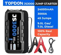 TOPDON JS3000 Jump Starter Power Pack for 9L Gas/7L Diesel, EVA Case, PD45W | 3000A/24000mAh, 400LM Flashlight, 45 Jumps, with Jump Cable, as power bank, for 99% 12V vehicles, Roadside Rescue, Emergency