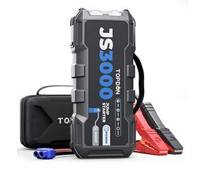 TOPDON JS3000 Portable Car Jump Starter, 3000A for 9L Gas,7L Diesel Engine | 12V 24000mAh Car Battery Jump Starter with EVA Case, Cables, LED, 45W PD, USB QC 3.0, Professional Jump Starter Booster
