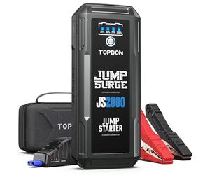 TOPDON Jump Starter Power Pack JS2000Pro, 2500A/16000mAh Battery Booster Jump Starter for Up to 8L Gas/6L Diesel Engines, Portable Jump Start Power Bank with Jumper Cable/LED Flashlight