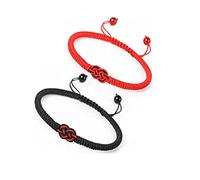 TopE Couple Bracelets, Handmade Black Red String Mix Infinity Love Lucky Bracelet for Men and Women, Tibetan Amulet Knot Matching Bracelet for Friendship and Lover ,2pcs