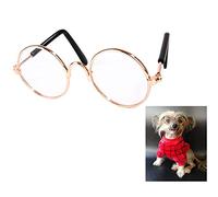 TopE Pet Glasses, Stock Show Funny Cute Dog Cat Retro Fashion Sunglasses, Transparent Eye-wear Protection for Small/Medium Pets (Gold+White, Small)