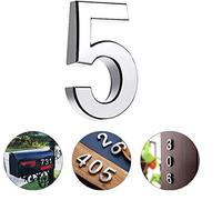 TopE Silver Waterproof 3D Number Stickers - Self Adhesive House Room Door Number for Home Apartment Cabinet Table Mailbox Outdoor Indoor Use (No.5)