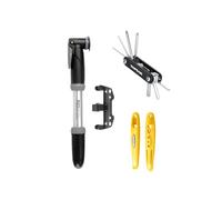 Topeak Essentials Cycling Accessory Kit - Mini Dual Pump (120 PSI), 11-Function X-Tool+, Shuttle Lever 1.1 Tire Levers - Compact Bike Repair Kit for Road, MTB & Commuter Cyclists