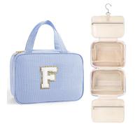 TOPEAST Gifts for Friends - Friendship Gifts for Women, Travel Toiletry Bag for Women, Hanging Toiletry Bag, Monogrammed Initial Tolietry Pouch Makeup Bag - Letter F, Blue