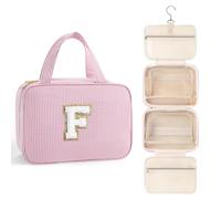 TOPEAST Gifts for Friends - Friendship Gifts for Women, Travel Toiletry Bag for Women, Hanging Toiletry Bag, Monogrammed Initial Tolietry Pouch Makeup Bag - Letter F, Pink