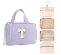 TOPEAST Hanging Toiletry Bag for Women - Travel Toiletry Bag Makeup Bag, Portable Toiletries Cosmetic Bag, Airplane Travel Essentials - Letter T, Purple
